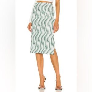 Reformation Miaou Moni Green and White Midi skirt Sz Small-Medium